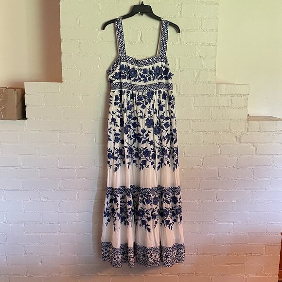 Antonio Melani Vera Floral Tiered Flounce Hem A-Line Midi Dress Size 12 Blue - Picture 1 of 4